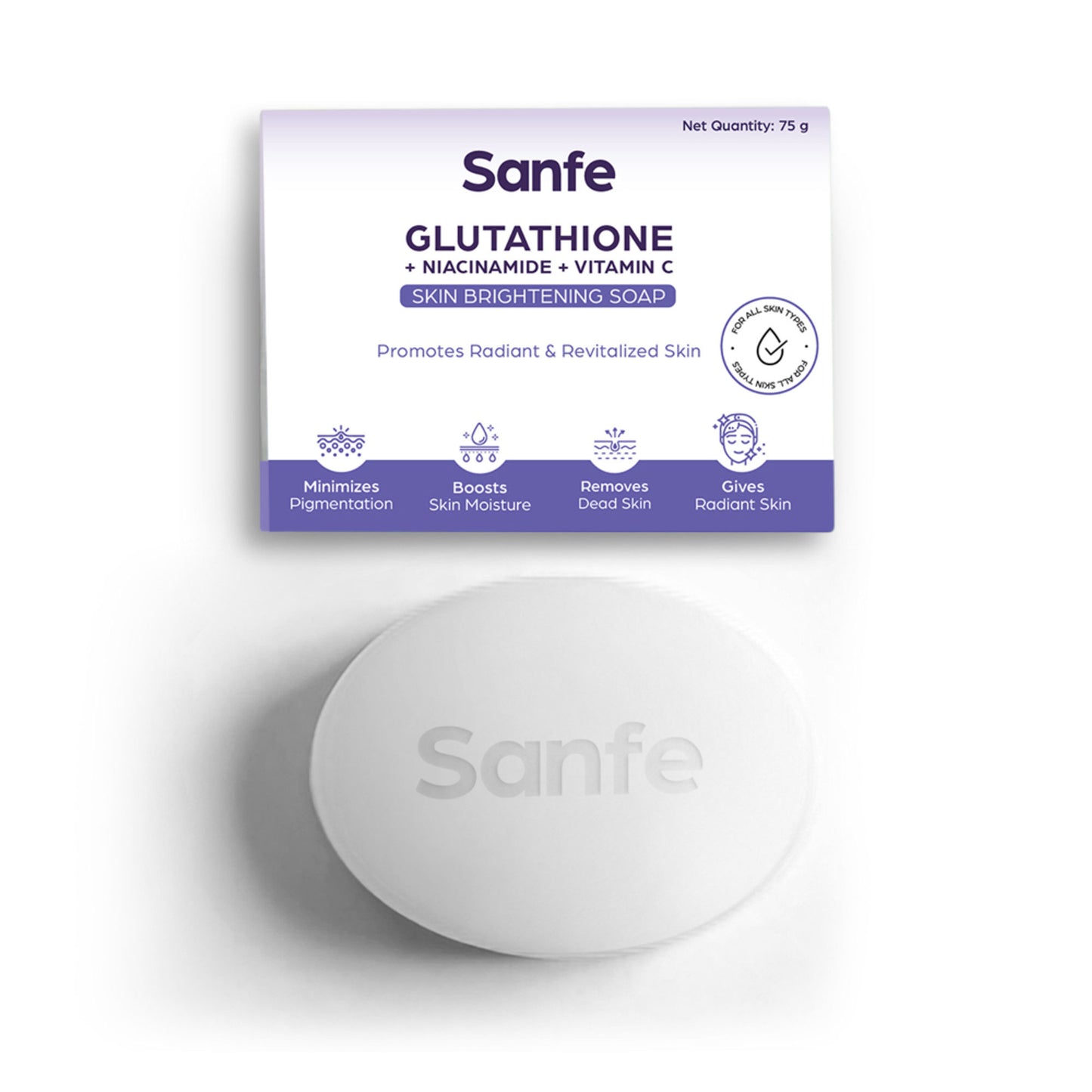 Sanfe Glutathione+Niacinamide+Vitamin C Brightening Soap | For hydration, pigmentation, 75gm