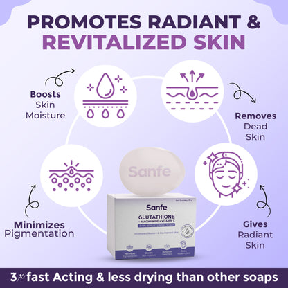 Sanfe Glutathione+Niacinamide+Vitamin C Brightening Soap | For hydration, pigmentation, 75gm