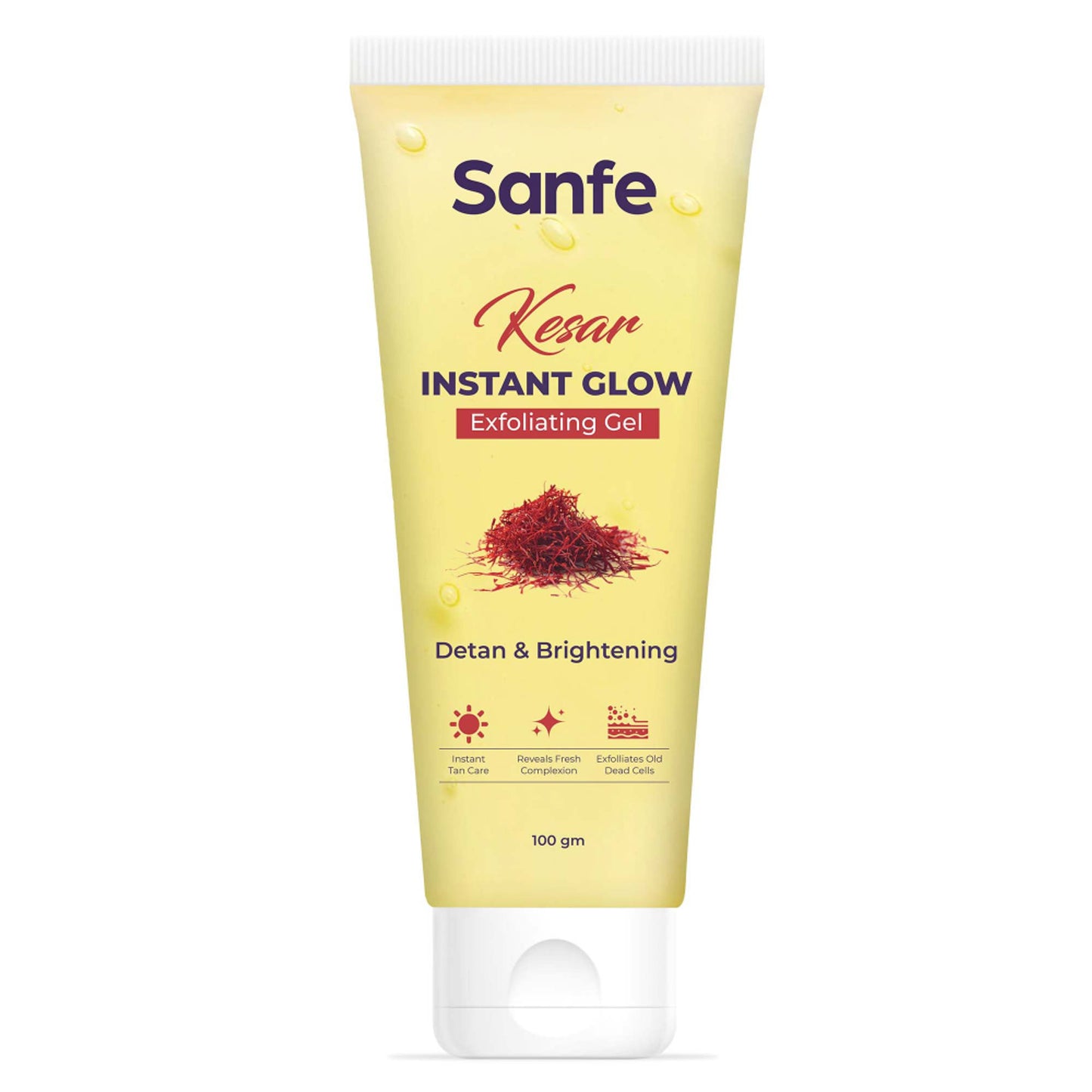 Sanfe Kesar Instant Glow Exfoliating Gel - Visibly removes tan, brighten skin, AHA Exfoliation, 100g