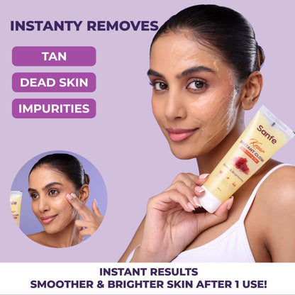 Sanfe Kesar Instant Glow Exfoliating Gel - Visibly removes tan, brighten skin, AHA Exfoliation, 100g