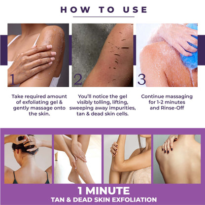 Sanfe Kesar Instant Glow Exfoliating Gel - Visibly removes tan, brighten skin, AHA Exfoliation, 100g