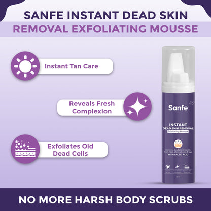 Sanfe Instant Dead Skin Removal Exfoliating Mousse | Visibly Removes Tan, Exfoliates - 60 ml