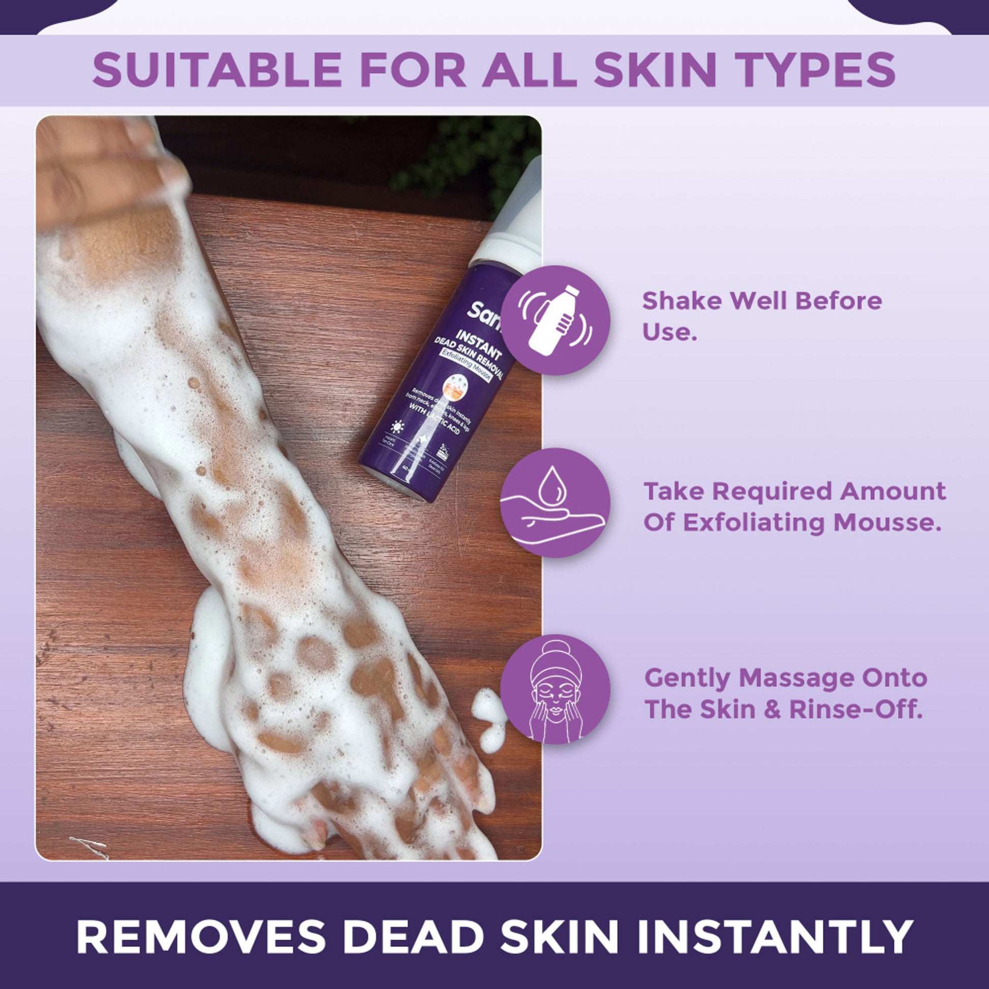 Sanfe Instant Dead Skin Removal Exfoliating Mousse | Visibly Removes Tan, Exfoliates - 60 ml