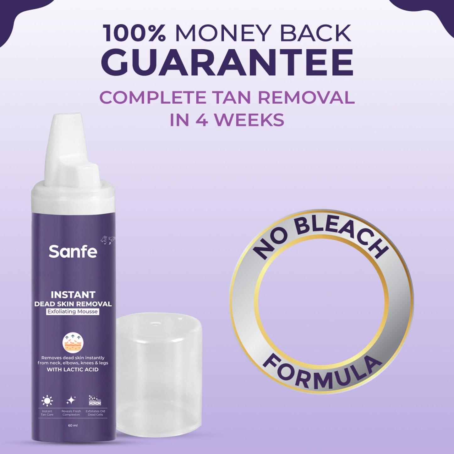 Sanfe Instant Dead Skin Removal Exfoliating Mousse | Visibly Removes Tan, Exfoliates - 60 ml