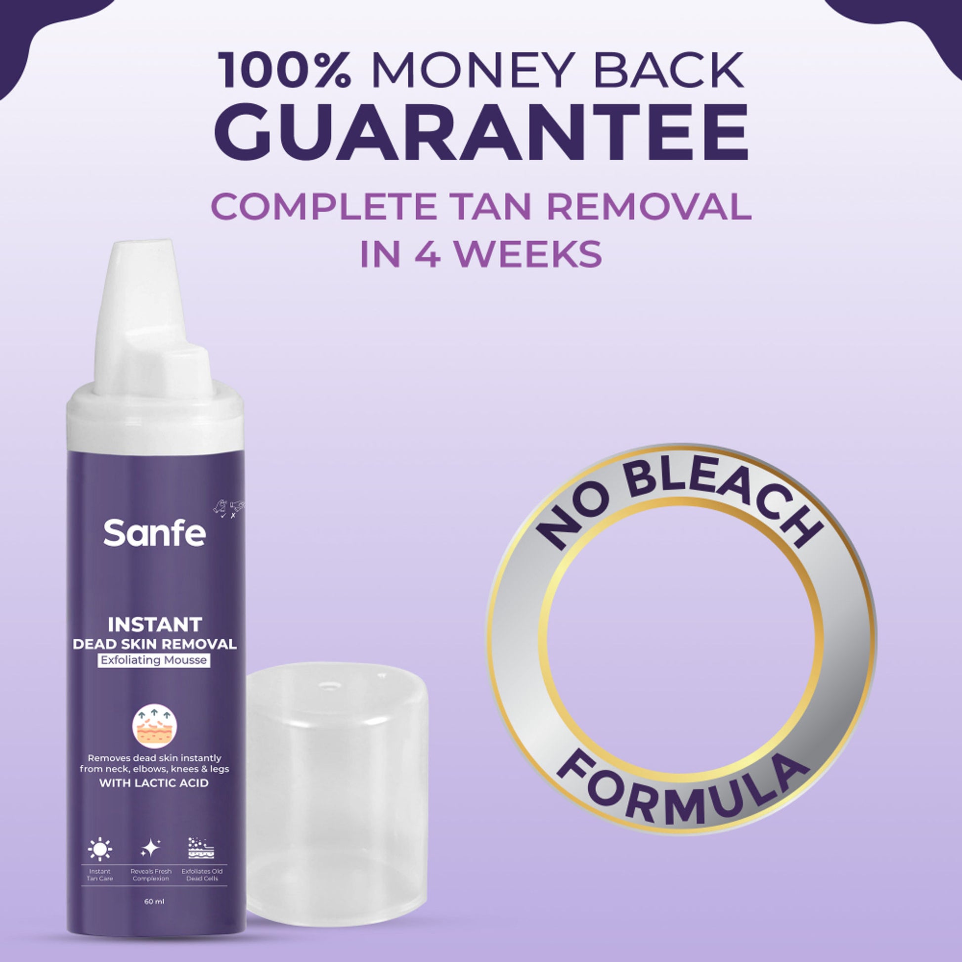 Sanfe Instant Dead Skin Removal Exfoliating Mousse | Visibly Removes Tan, Exfoliates - 60 ml
