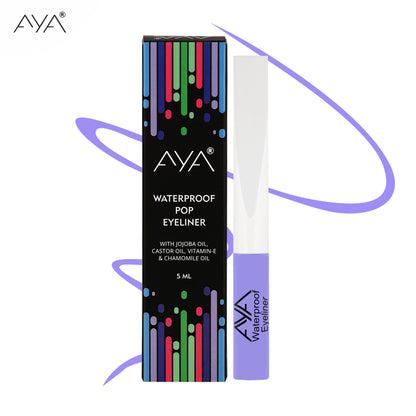 AYA Waterproof Pop Eyeliner in Plum Blossom, showcasing the deep purple pencil with a smooth tip for precise eye makeup application.