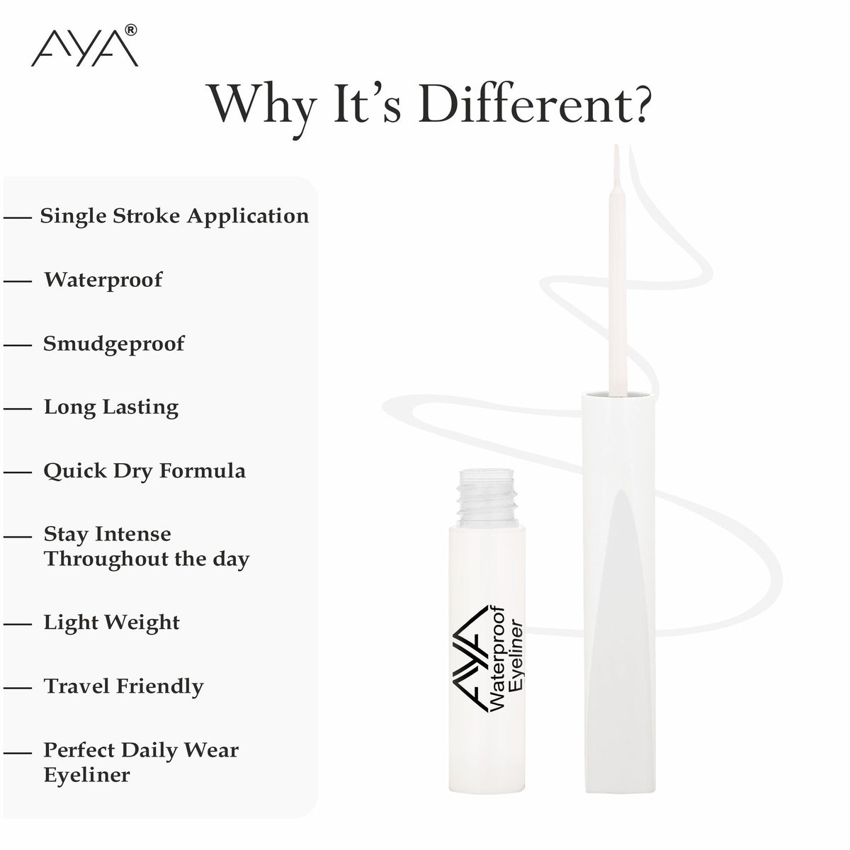 AYA Waterproof Pop Eyeliner in Sugar White, showcasing the sleek white eyeliner pencil with a smooth, waterproof finish.