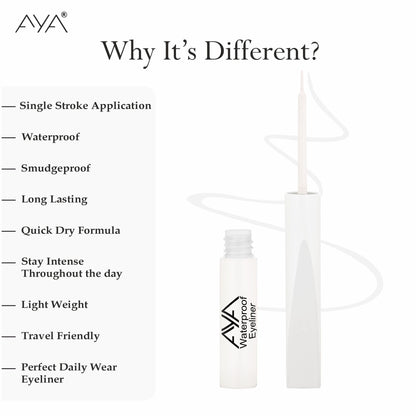 AYA Waterproof Pop Eyeliner in Sugar White, showcasing the sleek white eyeliner pencil with a smooth, waterproof finish.
