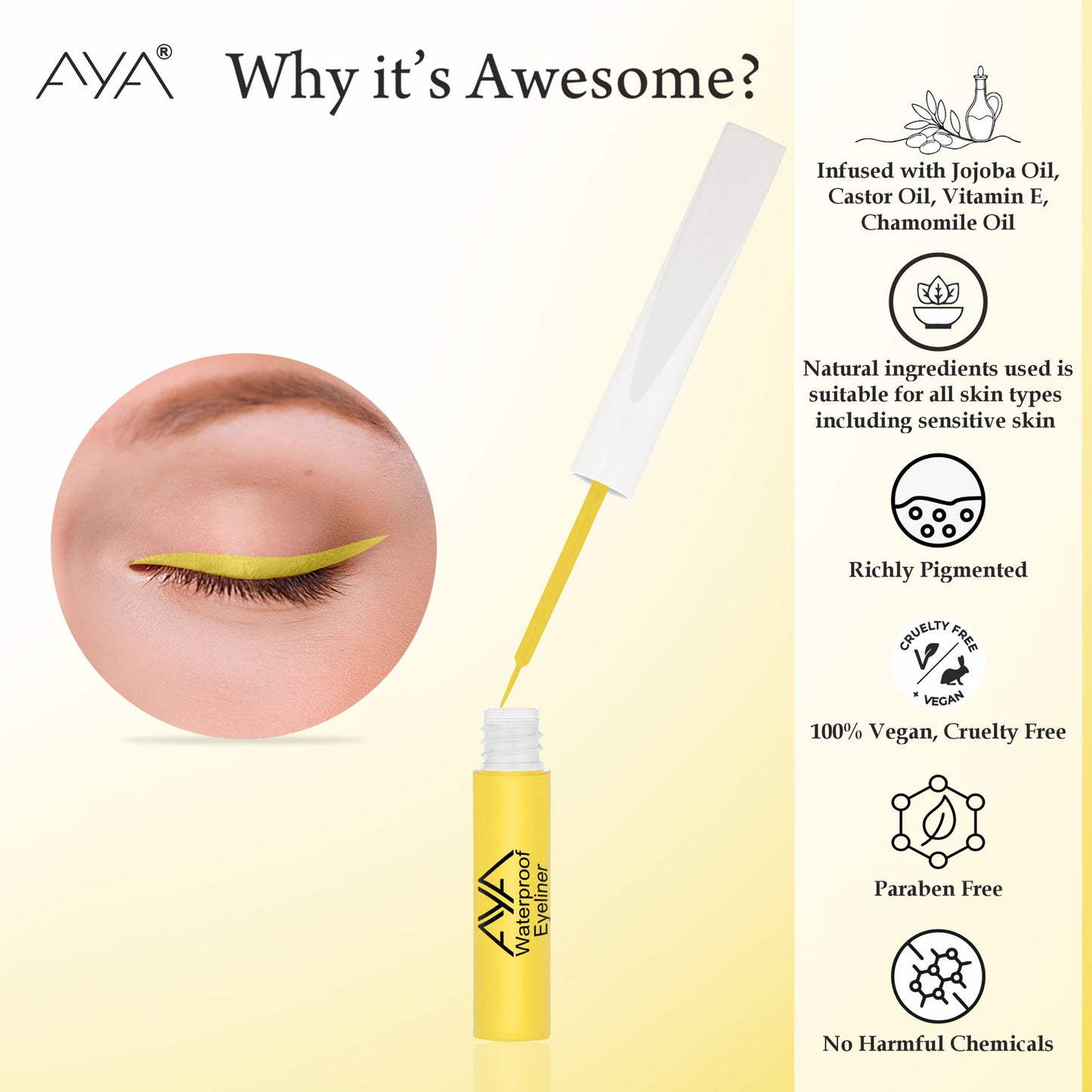 AYA Waterproof Pop Eyeliner - Lemon Yellow