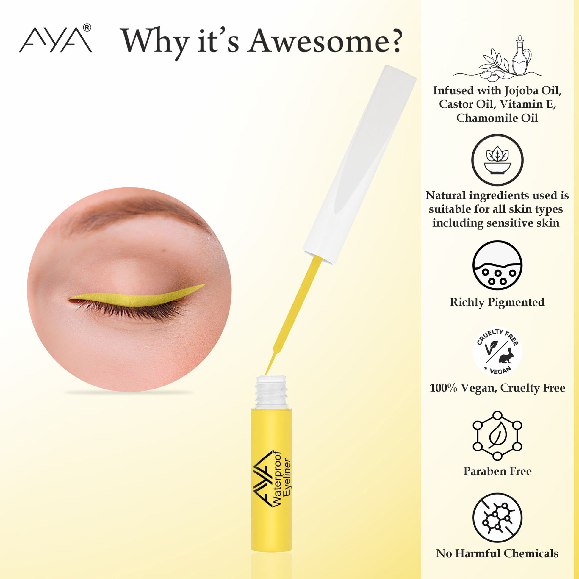 AYA Waterproof Pop Eyeliner - Lemon Yellow