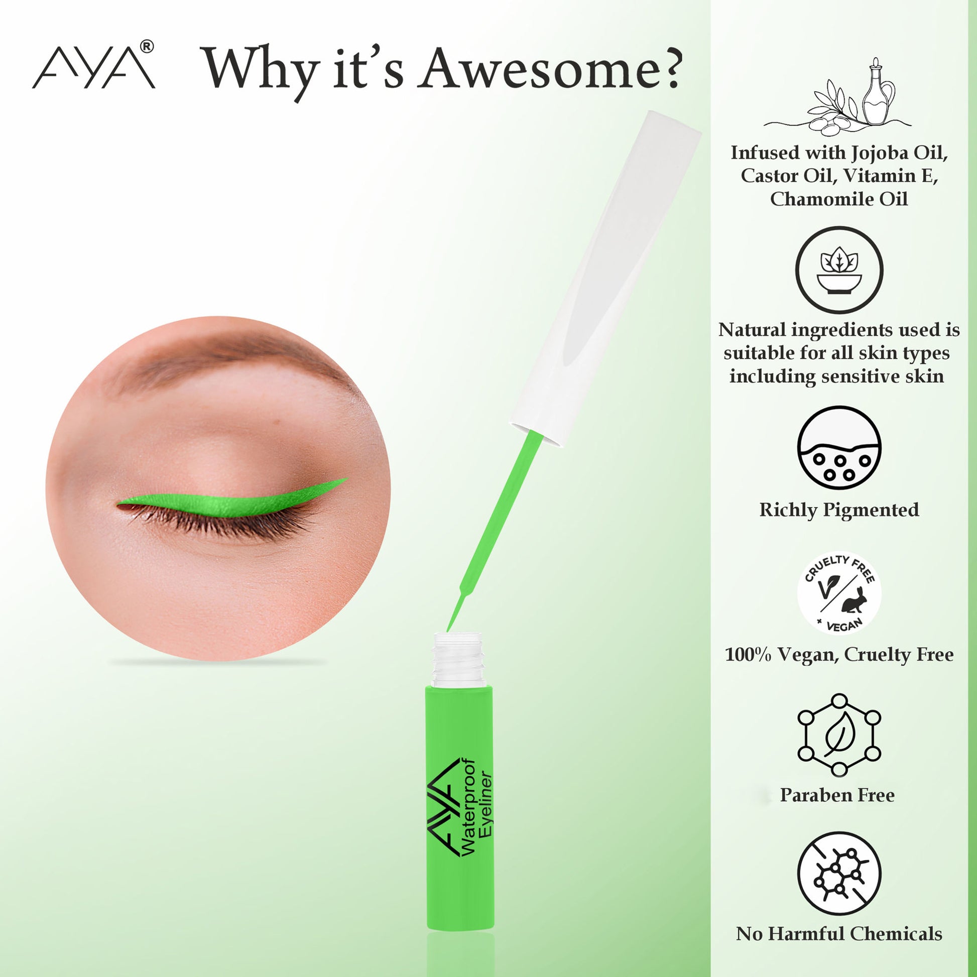 AYA Waterproof Pop Eyeliner - Neon Green