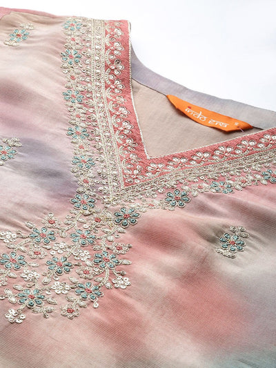 Indyancart IE Floral Embroidered Sequinned Kurta with Trousers & With Dupatta