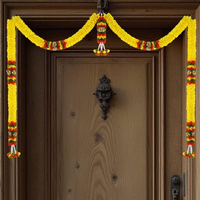 Toran for Main Door Entrance, Bandarwal for Festival, Pooja Mandir & Wedding, Handmade Traditional Flower Hanging for Home & Office Decor (42 inches 24 inches) Yellow