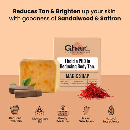 Ghar Soaps Magic Soap | For reducing tan | With Saffron and Sandalwood | All skin types - Pack of 1