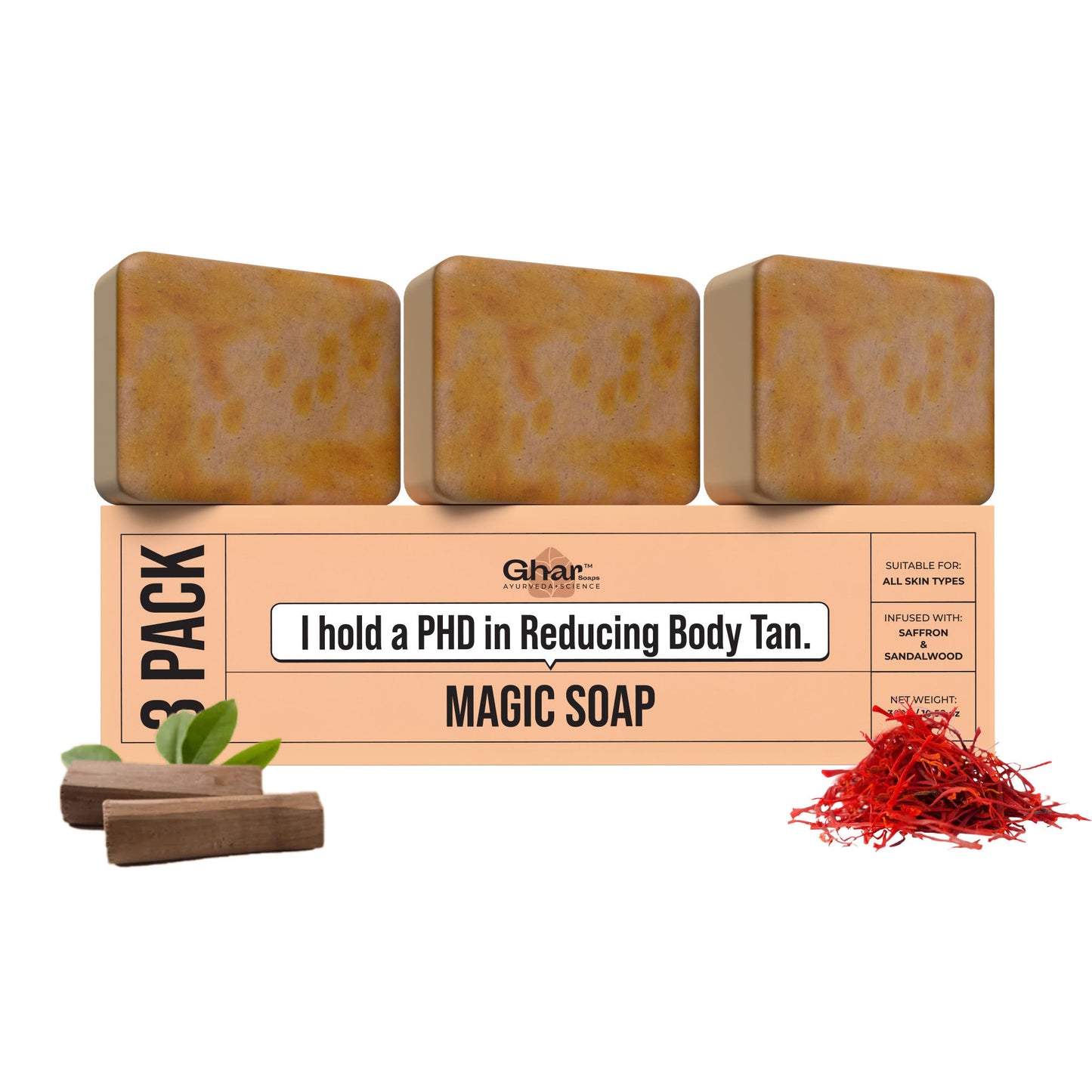 Ghar Soaps Magic Soap | For reducing tan | With Saffron and Sandalwood | All skin types - Pack of 3