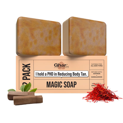 Ghar Soaps Magic Soap | For reducing tan | With Saffron and Sandalwood | All skin types - Pack of 2
