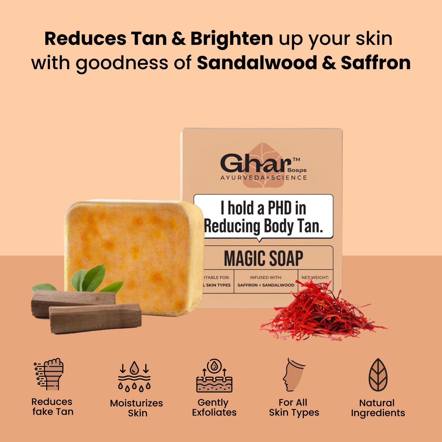 Ghar Soaps Magic Soap | For reducing tan | With Saffron and Sandalwood | All skin types - Pack of 2