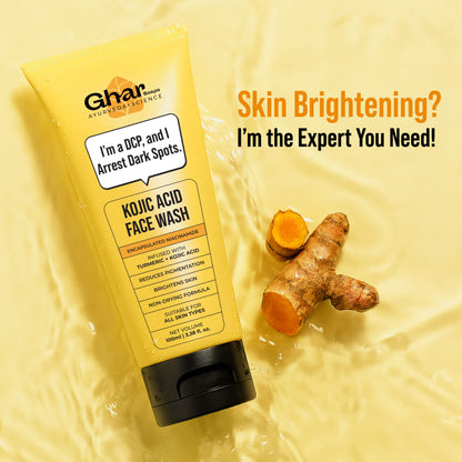 Ghar Soaps Kojic Face Wash bottle with label, designed for reducing dark spots and evening skin tone on all skin types.