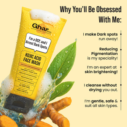 Ghar Soaps Kojic Face Wash for reducing dark spots and uneven skin tone, suitable for all skin types, in a pack of one.