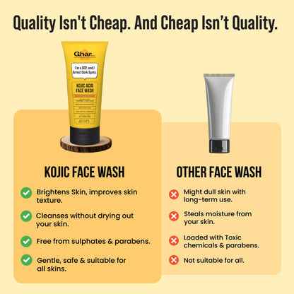 Ghar Soaps Kojic Face Wash for reducing dark spots and uneven skin tone, suitable for all skin types, in a 1-pack.