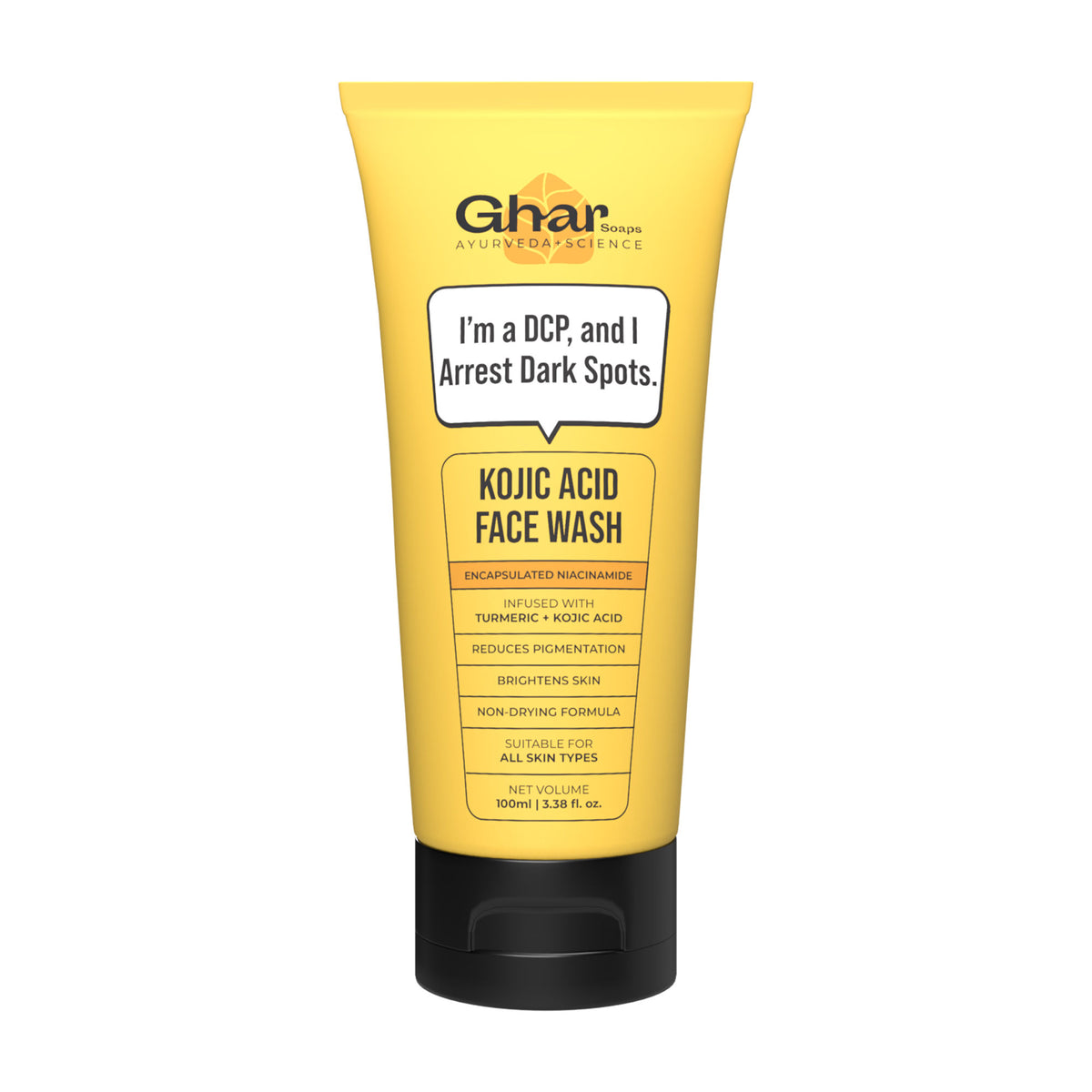 Ghar Soaps Kojic Face Wash for all skin types, reducing dark spots and uneven skin tone, in a 1-pack bottle.