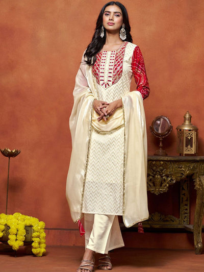 Indyancart SN Women's Ethnic Motifs Printed Pure Cotton Kurta with Palazzo & Dupatta