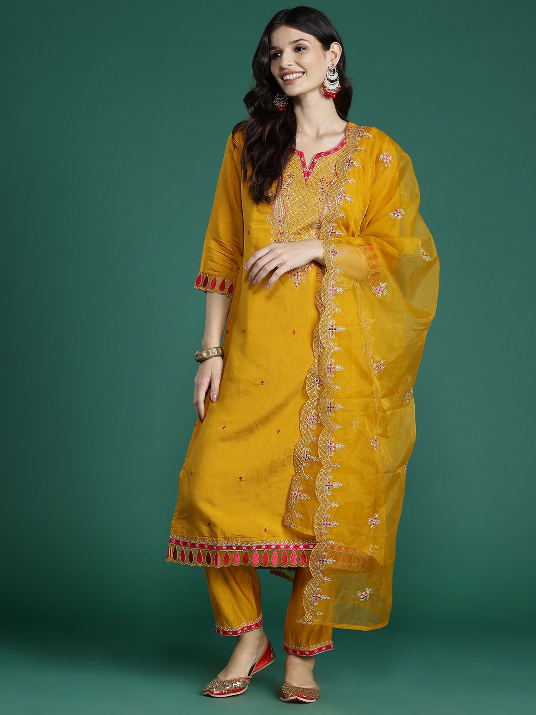 Women Ethnic Motifs Embroidered Gotta Patti Kurta with Trousers & Dupatta