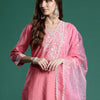 Dhiyona IE Floral Embroidered Sequinned Liva Kurta With Trousers & Dupatta