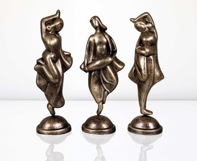 Niharika Collections Handmade Clay Terracotta Abstract Sculpture Dholak Dancer Idol for Gifts and Décor |Metallic Golden| Set of 3