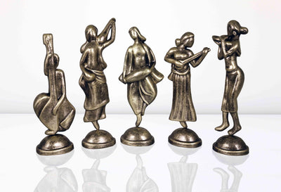 Niharika Collections Handmade Clay Terracotta Abstract Sculpture Musical Group Idol for Gifts and Décor |Metallic Golden| Set of 5
