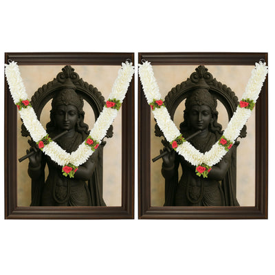 Artificial Garland for Home Decoration, Handcrafted Artificial Rose Flower Garland for Sankranti Ugadi Varamahalakshmi Wedding Event, Diwali & Navaratri Festivals (Pack of 2, White)