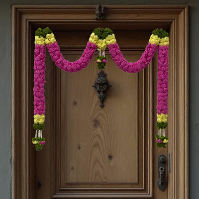 Dark Pink Hanging Artificial Flower Toran for Main Door Entrance, Reusable Thoran for Pooja Mandir, Living Room & Home Décor, Bandarwal for Festival Decoration (56x33 inch)