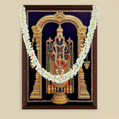 Flower Garland for Pooja Mandir Decoration, Hanging Mala for Photo Frame, Decorative Haar Mala for God Idols, Photo Frames of Loved Ones, Ancestors, Pitra & Pooja Room Dcor (White)