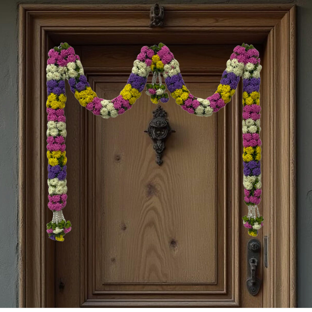 Cream & Pink Hanging Artificial Flower Toran for Main Door Entrance, Reusable Thoran for Pooja Mandir, Living Room & Home Décor, Bandarwal for Festival Decoration (56x33 inch)