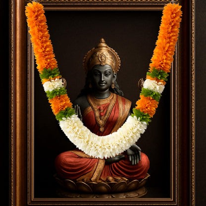 Flower Garland for Pooja Mandir Decoration, 40 Inches Hanging Mala for Photo Frame, Haar Mala for God Idols, Photo Frames of Loved Ones, Ancestors, Pitra & Pooja Room Décor (Orange)