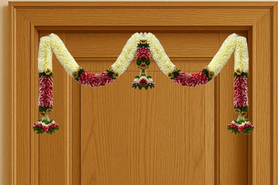 Artificial Flower Door Toran for Main Door Decoration, Golden Yellow & Maroon Floral Hanging Bandarwal for Home, Mandir, Wedding, Festival & Pooja Décor