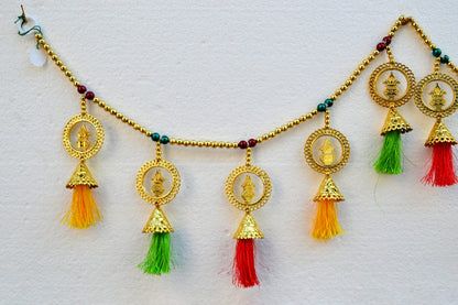 Kalash Pearl Beads Toran, Traditional Toranam, Pom Pom Hanging Bandarwal for Main Entrance Door Pooja Room Wall Home Decoration Handmade Latest Traditional Design (Type 12)