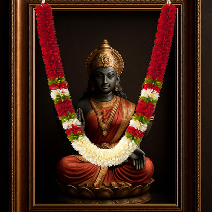 Flower Garland for Pooja Mandir Decoration, 40 Inches Hanging Mala for Photo Frame, Haar Mala for God Idols, Photo Frames of Loved Ones, Ancestors, Pitra & Pooja Room Décor (Red)