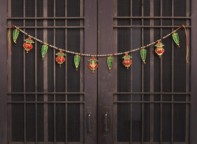 Handmade Indian Toran with Shri Ganesh and Subh Labh Design for Doorway Decoration