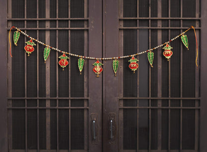 Handmade Indian Toran with Shri Ganesh and Subh Labh Design for Doorway Decoration