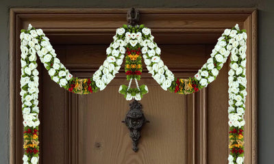 Toran for Main Door Entrance, Bandarwal for Festival, Pooja Mandir & Wedding, Handmade Traditional Flower Hanging for Home & Office Decor (White)