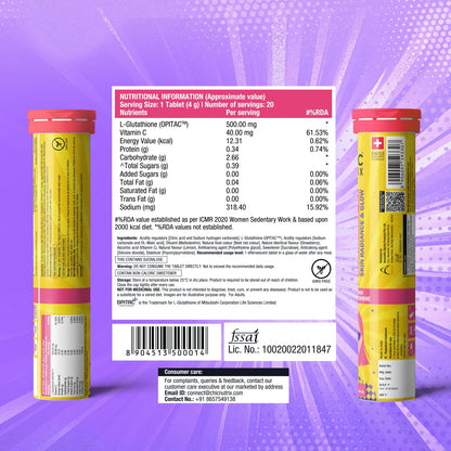 Chicnutrix Glow 500mg Effervescent Tablets - Strawberry & Lemon Flavor, For Glow & Radiance Skin - Indyancart