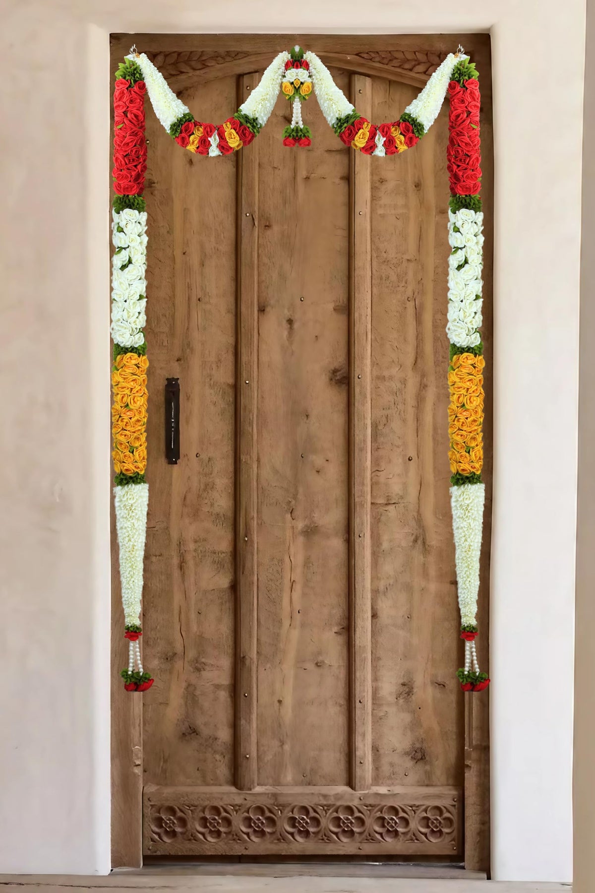 Toran for Main Door Entrance Rajnigandha with Roses Full Length Door Set Hanging,Bandarwal for Festival, Pooja Mandir & Wedding, Handmade Traditional Flower Hanging (72X32 inch)