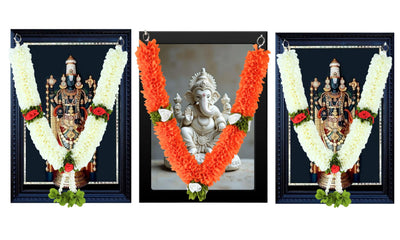 Handcrafted Artificial Flower Garland, 20 Inches Garland for Photo Frame, God Idol, Home Decor, Ugadi, Sankranti, Varalakshmi, Diwali, Navaratri & Wedding (Pack of 3)