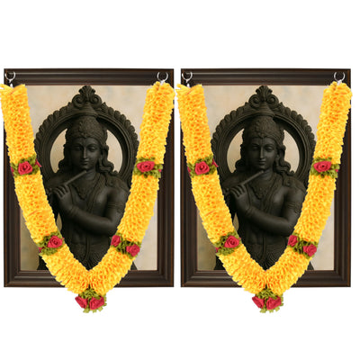 Handcrafted Artificial Flower Garland, 30 Inches Garland for Photo Frame, God Idol, Home Décor, Ugadi, Sankranti, Varalakshmi, Diwali, Navaratri & Wedding (Yellow,Pack of 2)