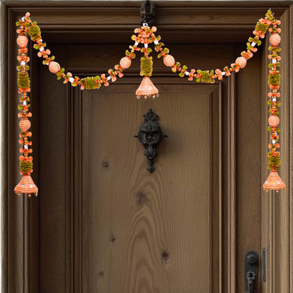 Jhumka Doorway Flower Peach toran for Door Entrance, Hanging Toran for Main Door Entrance, Thoran for Mandir & Living Room Decor, Bandarwal for Home & Temple (22x42 inch)