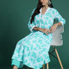 Indyancart IE Women Floral Printed Pleated Pure Cotton Kurta with Trousers