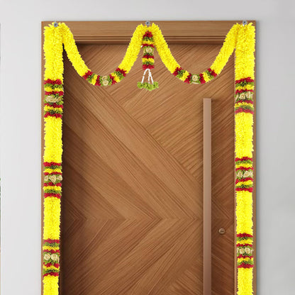 Toran for Main Door Entrance, Bandarwal for Festival, Pooja Mandir & Wedding, Handmade Traditional Flower Hanging for Home & Office Decor (42 inches 72 inches) Yellow