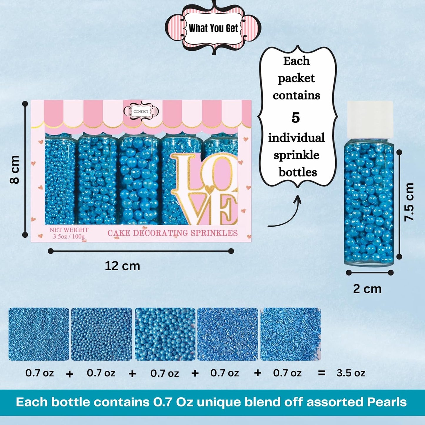 Confect Sprinkles for Cakes & Cupcakes Decoration | USP-9(Bright Blue)