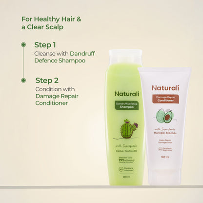Naturali Dandruff Defence Shampoo with Tea Tree Oil & Cactus Extracts That Prevents Dandruff 370ml